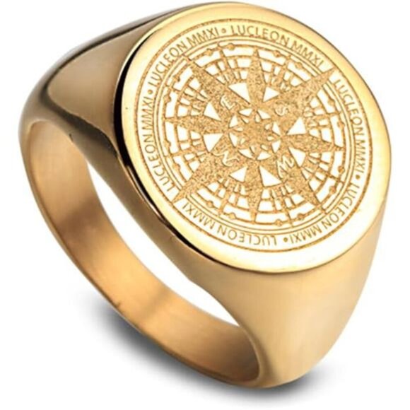 Vintage Round Compass Signet Ring, Nautical Compass Rings - Picture 6 of 6